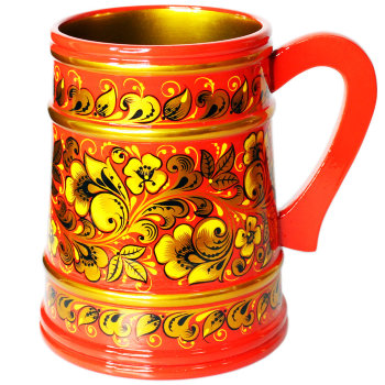 Деревянная пивная кружка "Хохломская" красного цвета (1500 мл, ручная роспись)