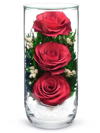 Композиция из роз в стекле (выс. 15 см, диам. 7 см)