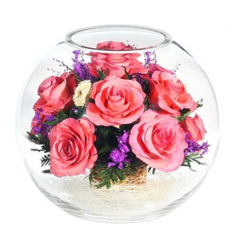 Розовые розы в стекле BNRp (18,5 см)