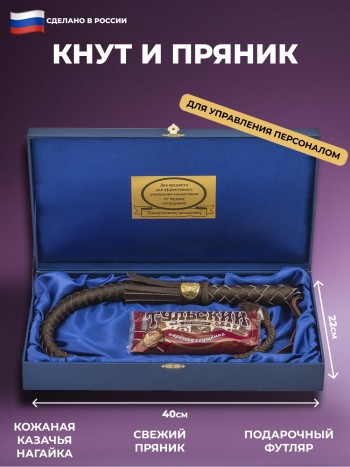 Подарочный набор "Кнут и пряник" в футляре синего цвета (40 х 22 х 7 см)