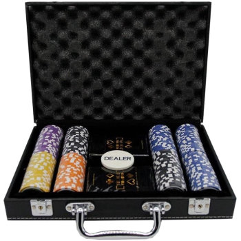 Набор для покера из 200 фишек с номиналом в кейсе из искусственной кожи