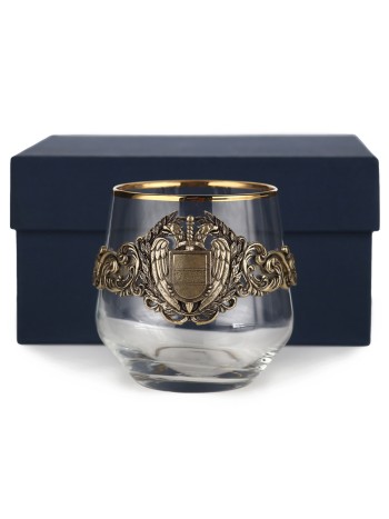 Стакан для виски "ФСО" из стекла и латуни в коробке (335 мл)