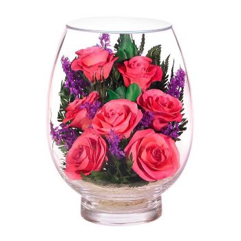 Розовые розы в стекле.  (17,5 см)