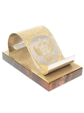 Подставка для телефона "Герб России", яшма, латунь (Златоуст)