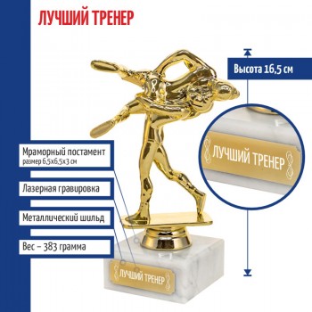 Статуэтка Борьба "Лучший тренер" на мраморном постаменте (16,5 см)