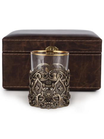 Бокал для виски "Орнамент" в футляре, стекло, латунь (310 мл)