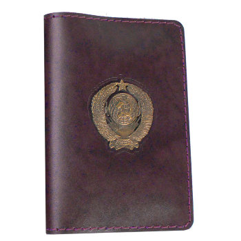Обложка на паспорт с бронзовым гербом СССР коричневого цвета