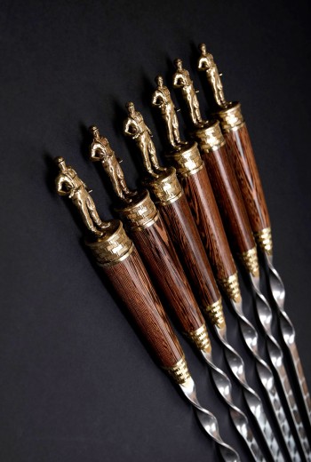 Набор из 6 шампуров "Строитель" в колчане, венге, бронза