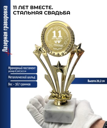 Наградная статуэтка Звезды "11 лет вместе. СТАЛЬНАЯ СВАДЬБА" (20,2 см)