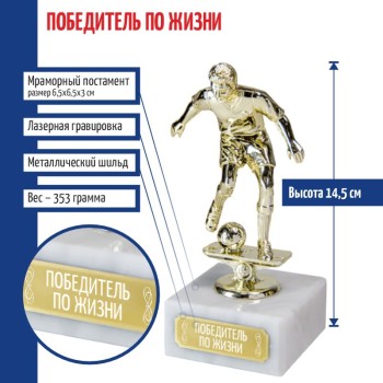 Статуэтка Футбол "Победитель по жизни " на мраморном постаменте (14,5 см)