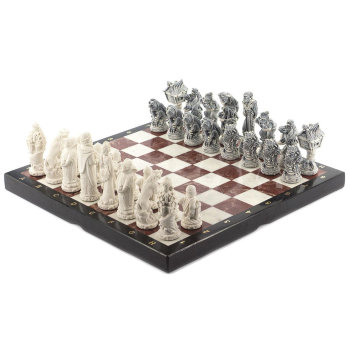 Шахматы "Русские сказки" из лемезита и мрамора (41 х 41 х 3 см)