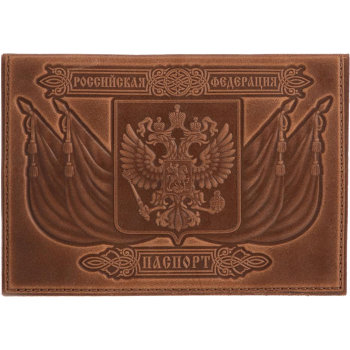 Кожаная обложка на паспорт "Российская корона" коричневого цвета